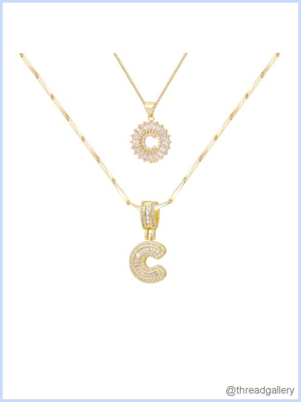 14K Gold Plated Initial Necklace Set 2PCS CZ Pendant Letter Necklaces Women